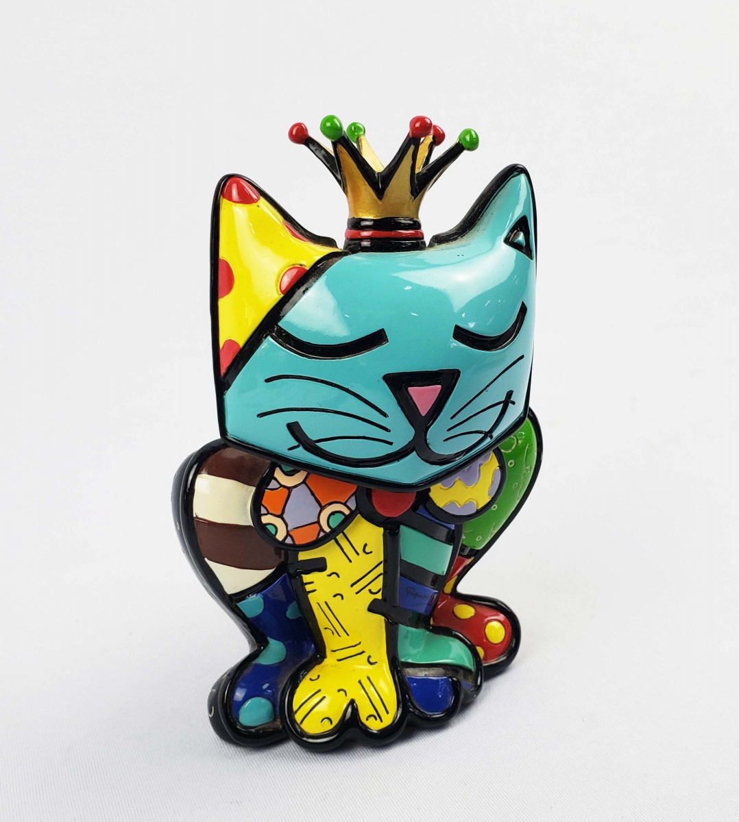 ROMERO BRITTO ROYALTY CAT ESCULTURA POP ART EM FIBRA