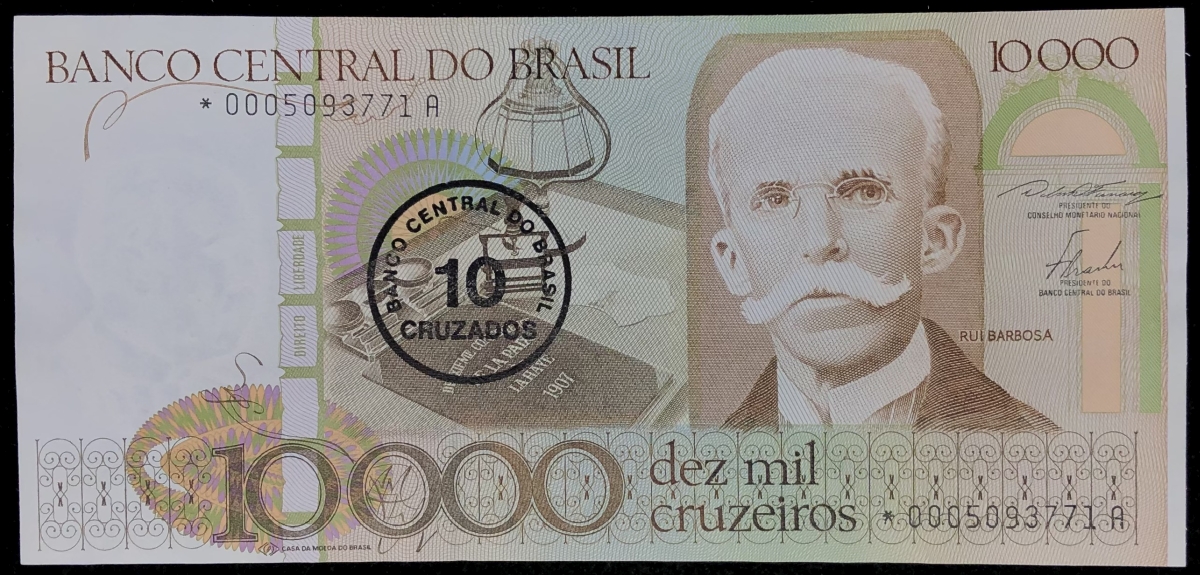 Cédula do Brasil 10 cruzados 1986 C177a REPOSIÇ