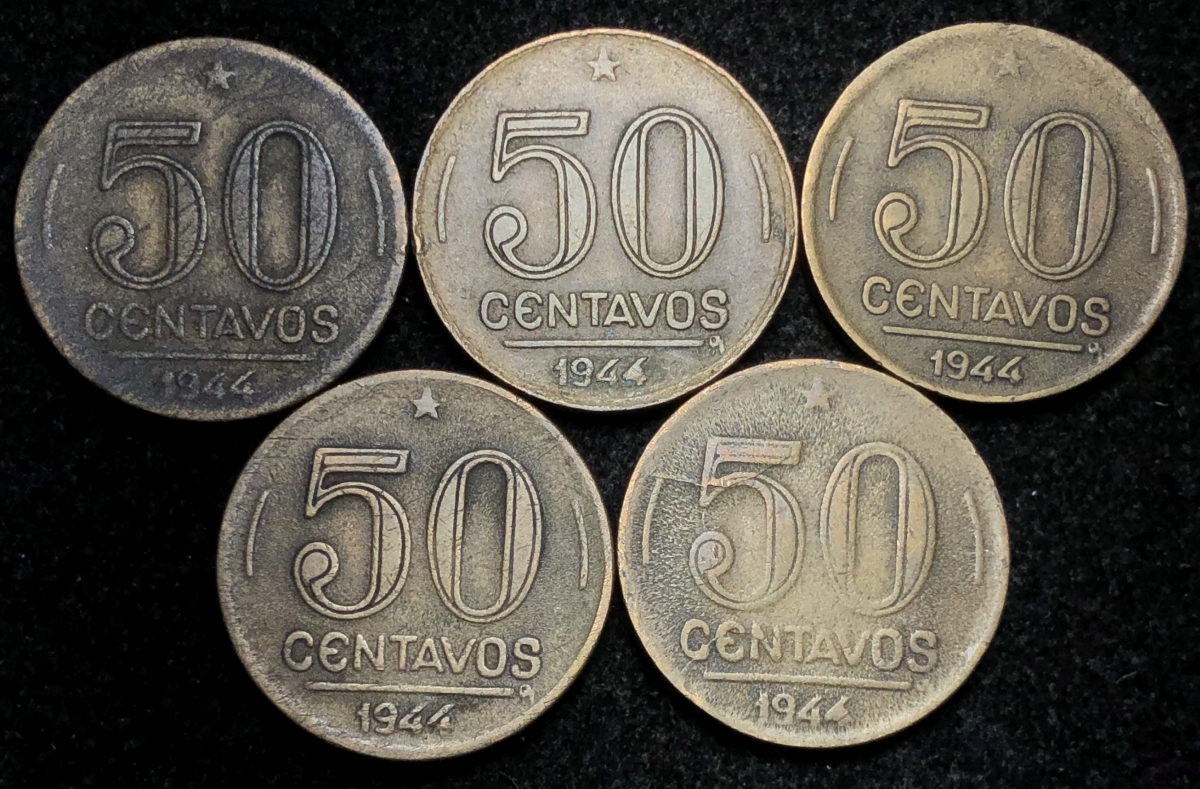 5 Moedas Do Brasil 50 Centavos 1944 SEM SIGLA