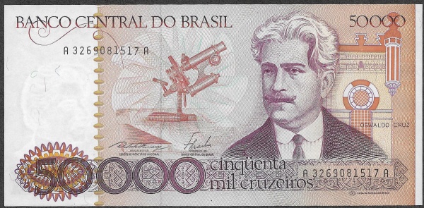 Cédula do Brasil 50000 Cruzeiros 1985 Cat AI C17