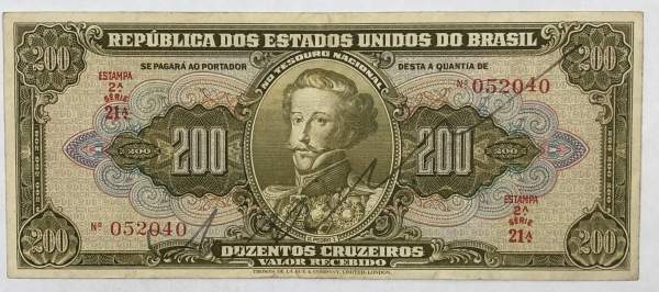 Cédula do Brasil 50 cruzeiros 1954 C090 SOB le