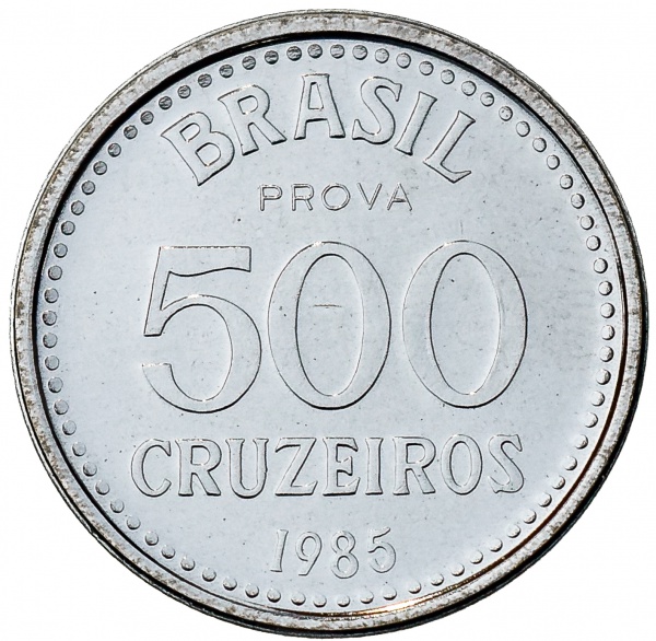 Moeda do Brasil 500 Cruzeiros 1985 PROVA Aço In