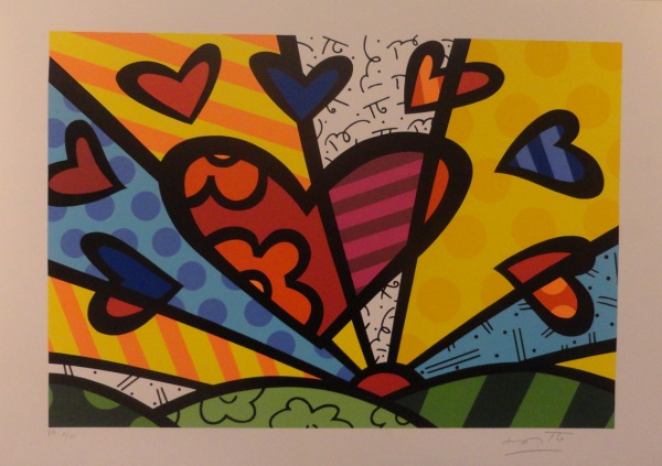 ROMERO BRITTO Coração Gravura P A 5 25 50 x 70 cm assinada à