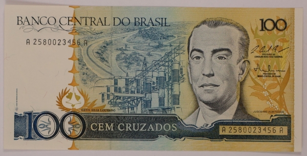 Cédula do Brasil 10 cruzados 1986 C180a Série 0