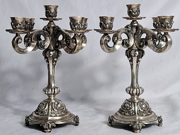 Par de candelabros em prata portuguesa contrste Águia I