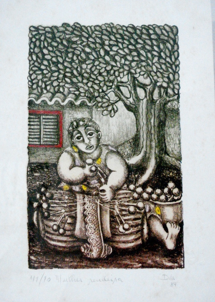 Dila, serigrafia, "Mulher Rendeira" 26x17cm. 19