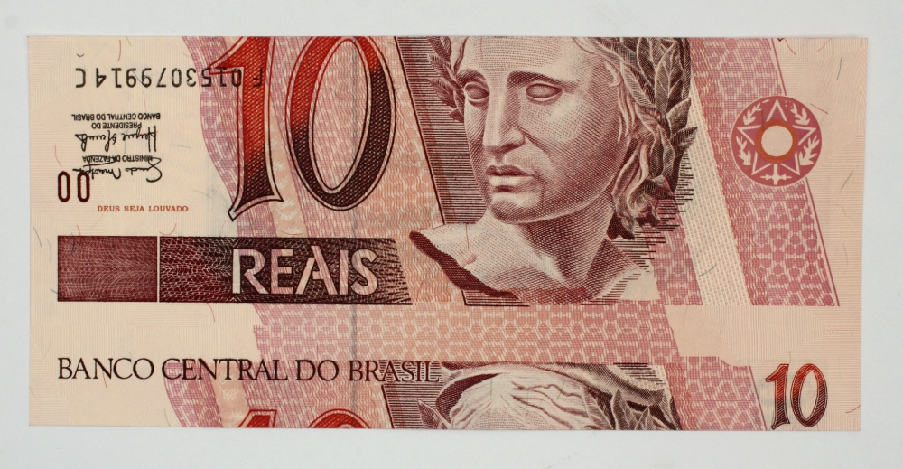 Cédula de 10 reais com grave erro de impressão (anverso