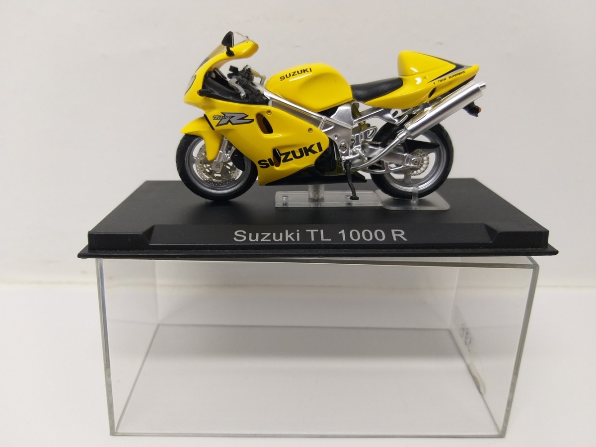 Suzuki TL 1000 R, amarela, na caixa de acrílico origina