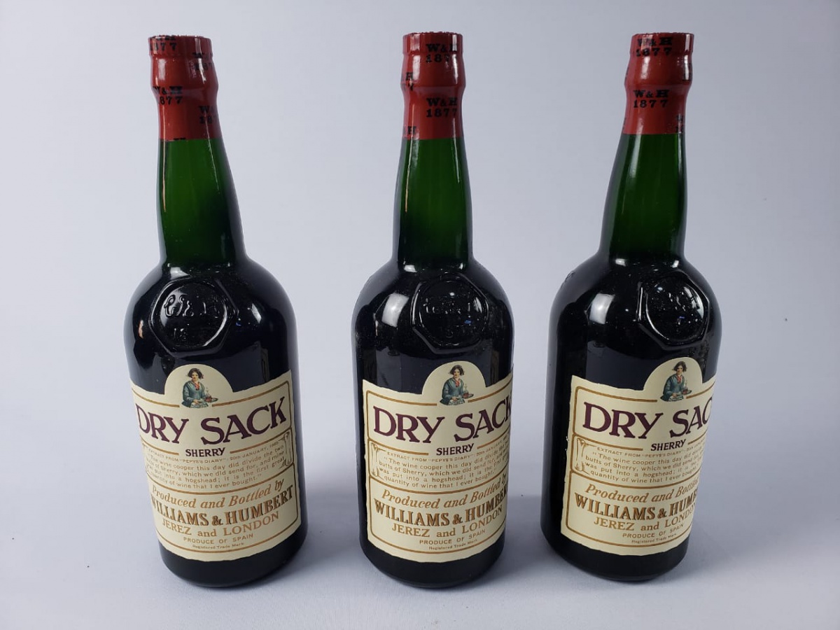 SHERRY DRY SACK JEREZ AND LONDON TRÊS GARRAFAS DE SHER