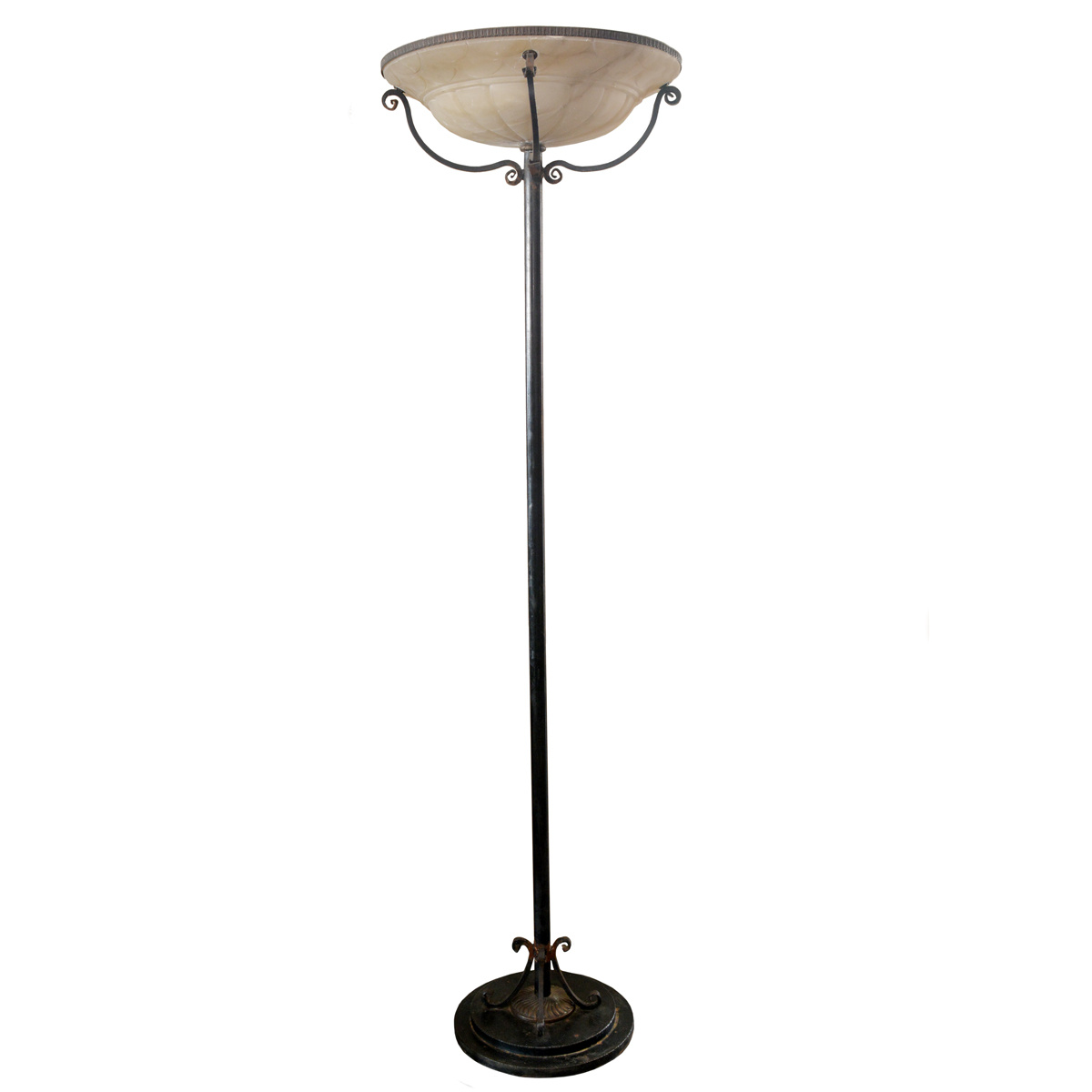 Luminária de chão de ferro no estilo Art Deco. Cúpula e