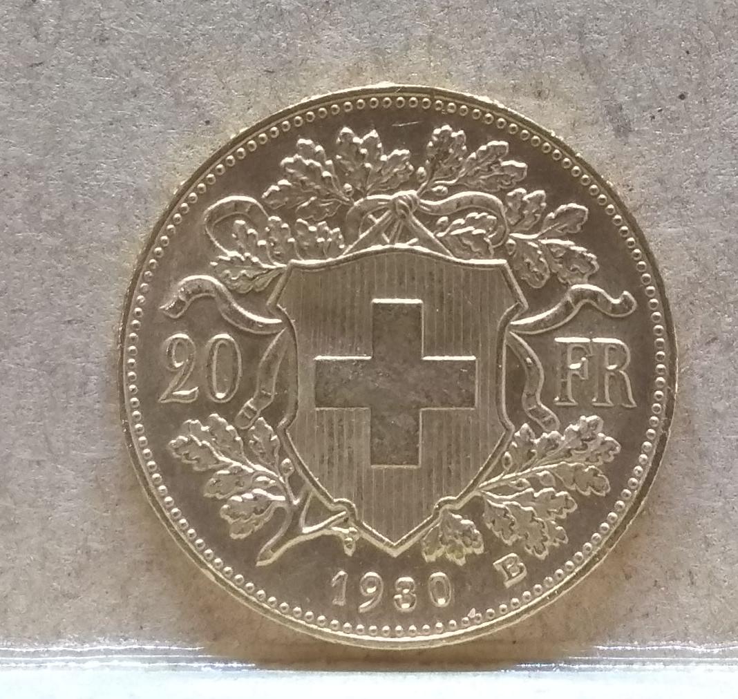 MOEDA SUIÇA OURO 1930B 20 FRANCOS 6,4 GRAMAS LINDA