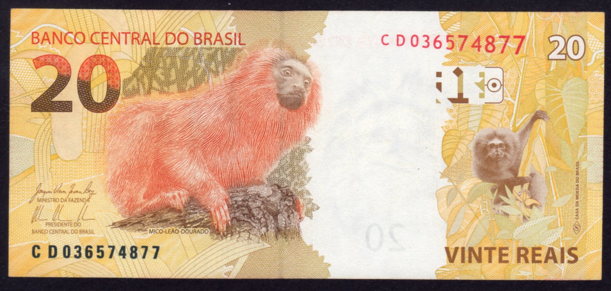 Cédula do Brasil 20 reais 2ª familia CD (Levy/Tom