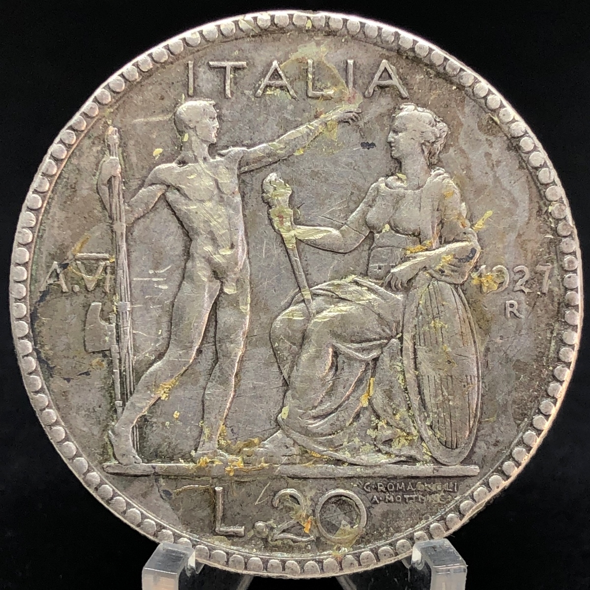 Moeda da Itália 20 liras 1927R Prata (.800) 15 Moeda da Itália 20 liras 1927R Prata (.800) 15