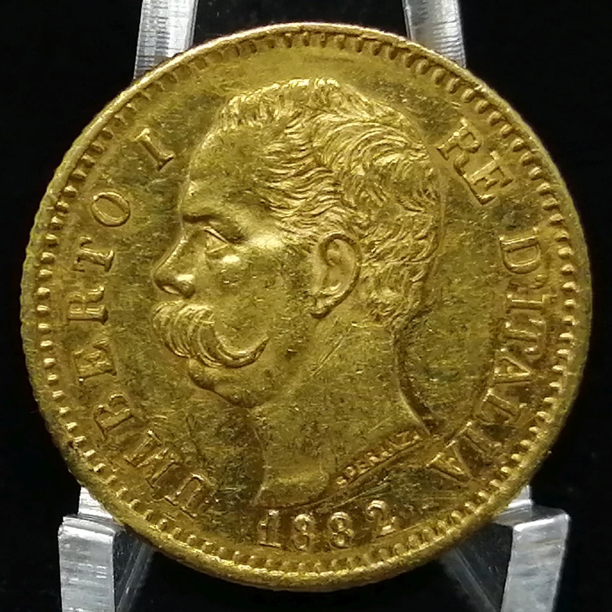 Moeda da Itália 20 liras 1882 Ouro (.900) 6.45g Moeda da Itália 20 liras 1882 Ouro (.900) 6.45g