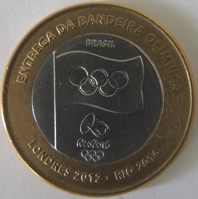 Moeda de Bimetalica , Brasil 1 Real 2012 Bandeira