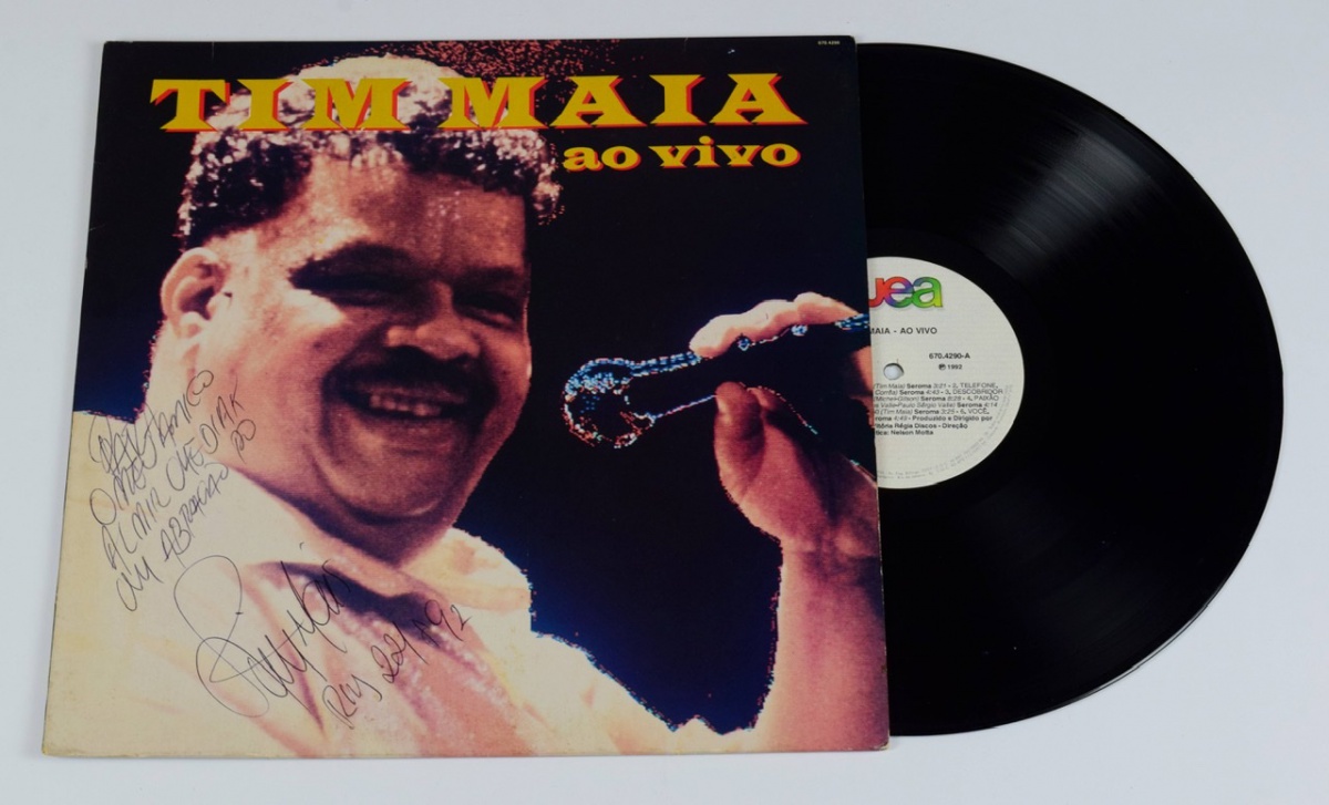 LP AUTOGRAFADO - TIM MAIA AO VIVO. Selo WEA, 1992. Em e