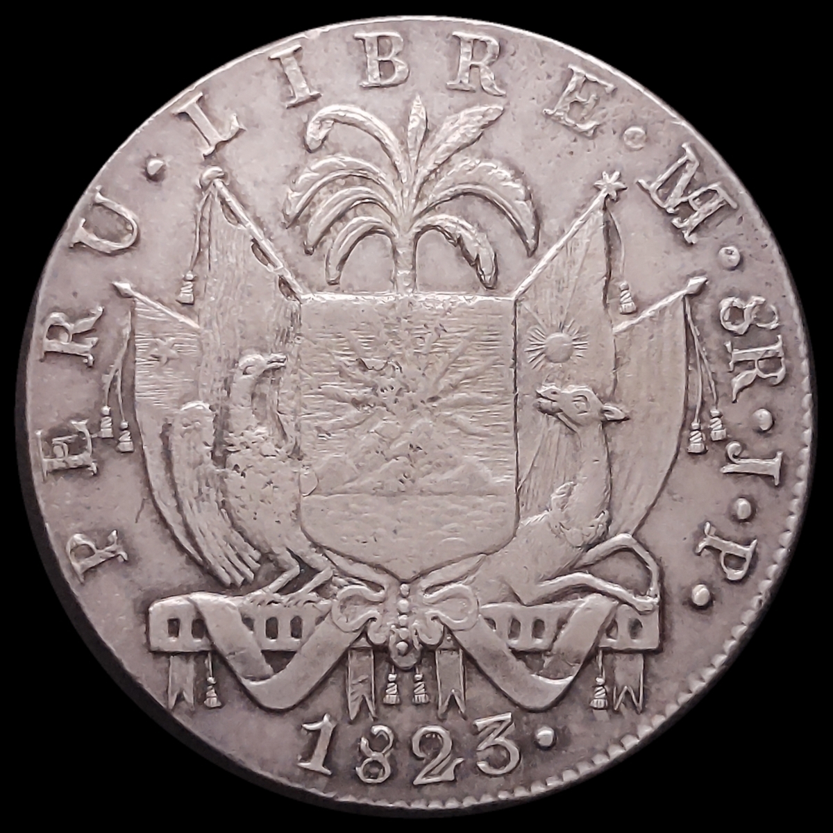 Moeda do Peru 8 Reales Peru Libre J.P. Base de Moeda do Peru 8 Reales Peru Libre J.P. Base de