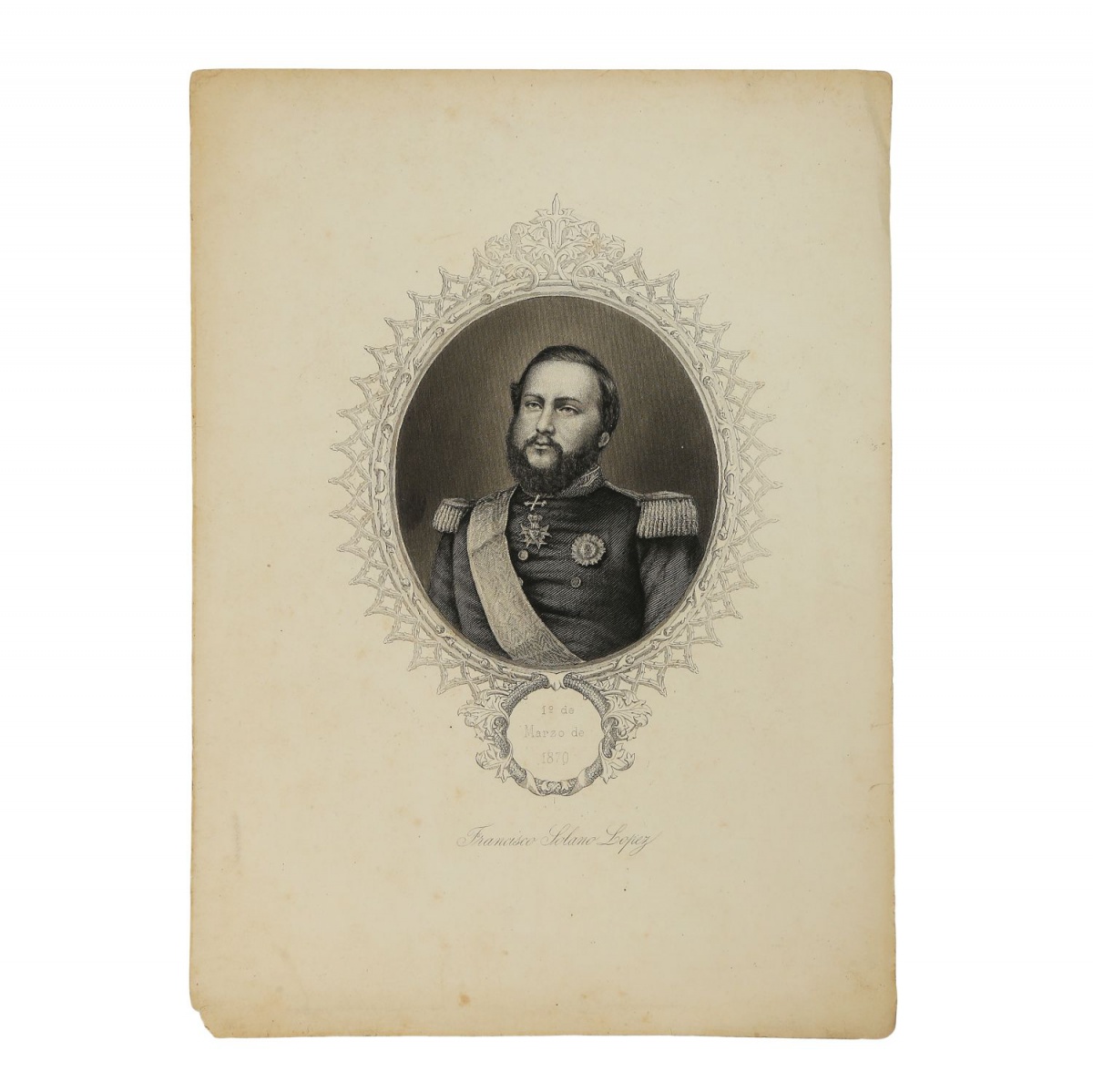 SOLANO LOPEZ - litografia do Século XIX, apresentando b