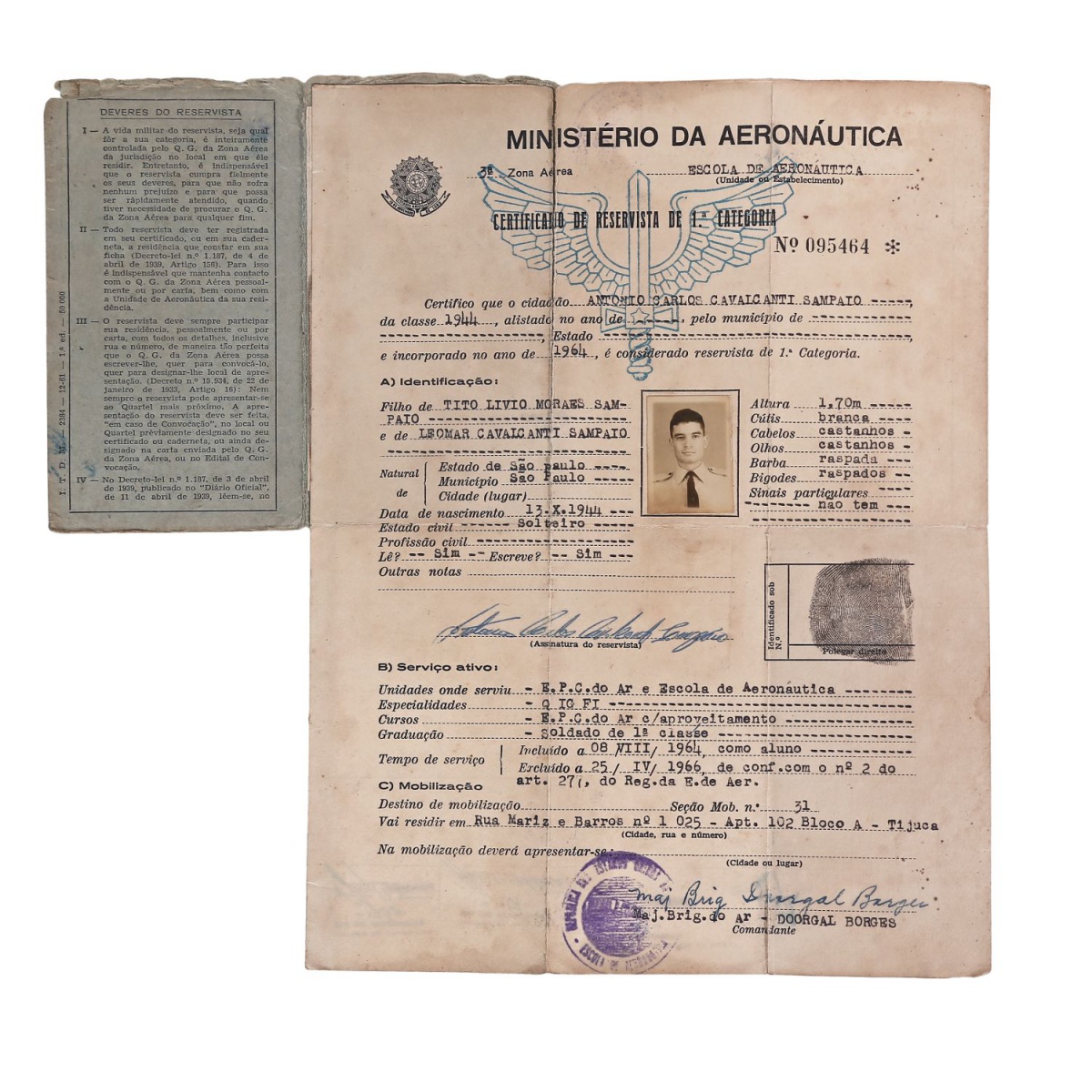 Militaria Certificado de Reservista de 1ª Categoria, d