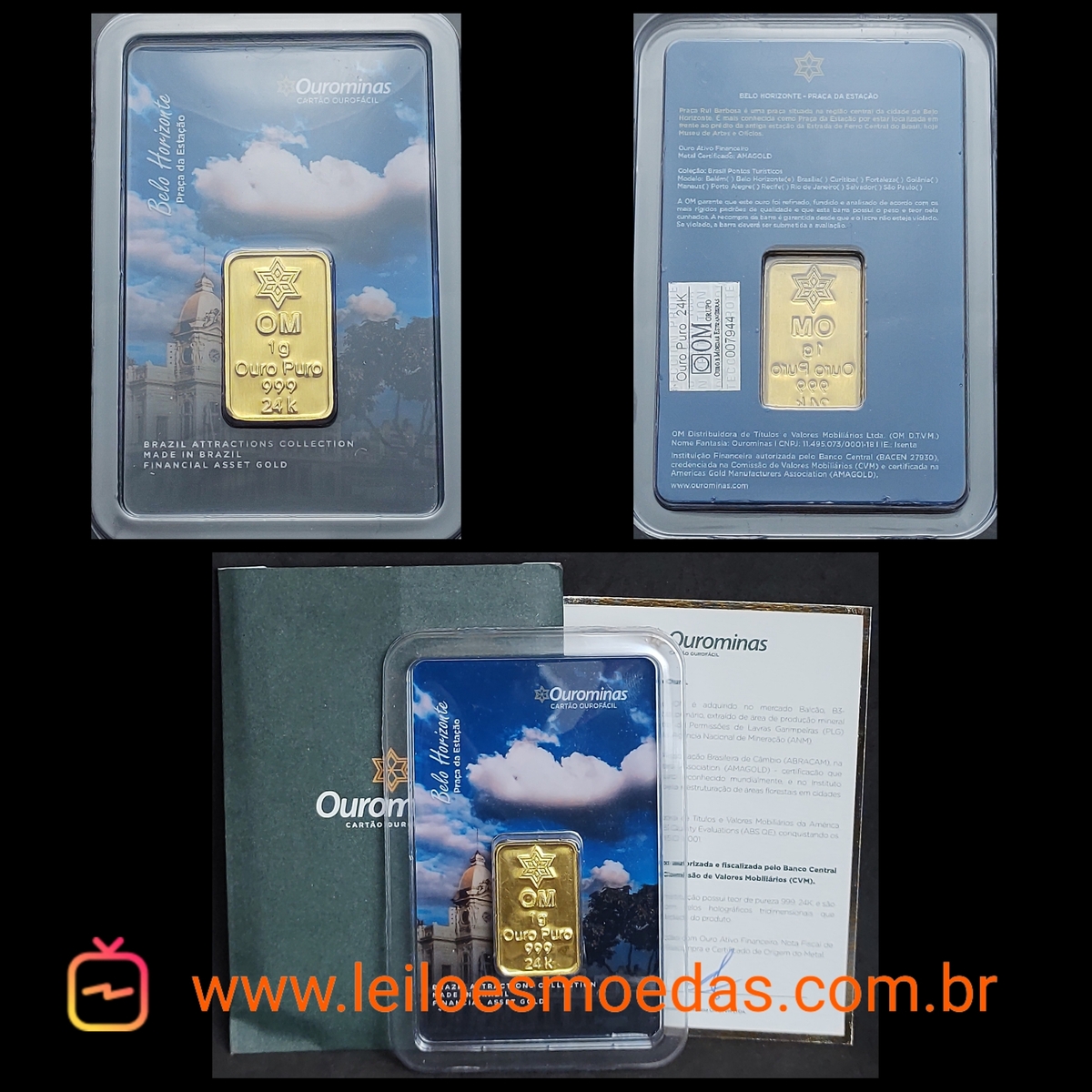 Barra de Ouro 1 gr de Ouro (.999) Ourominas com cer
