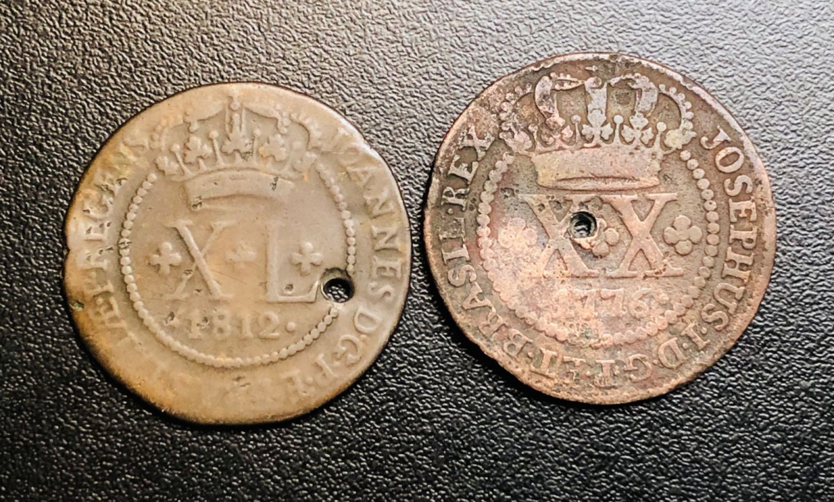 LOTE COM 2 MOEDAS COBRE BRASIL - XL REIS 1812 / XX REIS