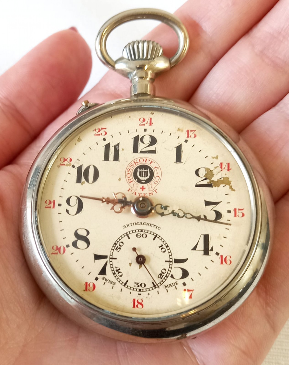 Relógio de bolso Rosskopf & Co Patent, Antigo, Funciona