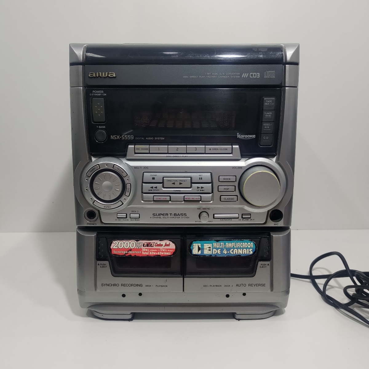 Aparelho de Som 3 em 1 Aiwa NSX-S559, ligando, mas não