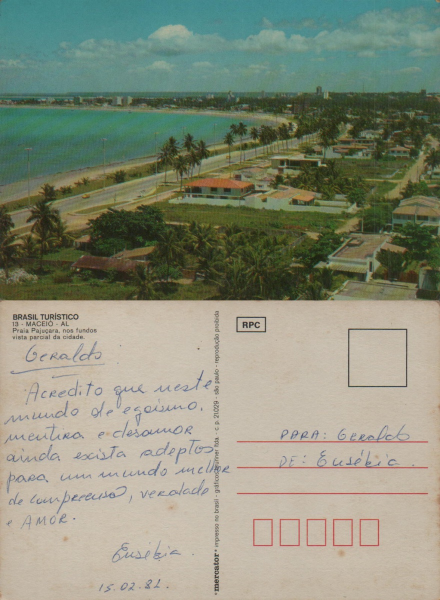 Cartão Postal Maceio, AL Praia nos fundos v