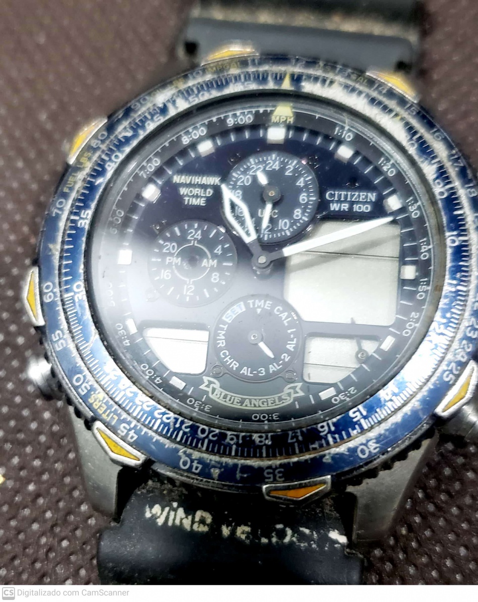 RELOGIO CITIZEN WR 100 BLUE ANGEL ORIGINAL PARADO PRE