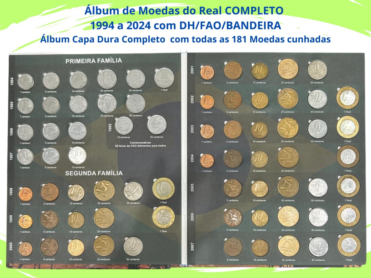 Álbum de Moedas do Real 1994 a 2024 COMPLETO - Álbum Ca