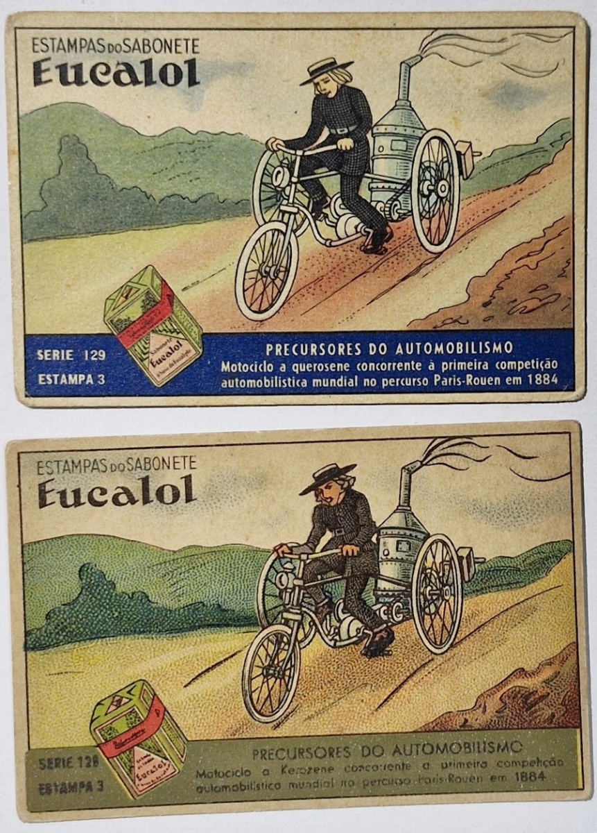 Eucalol/"Precursores do Automobilismo" - 2 Estampas de Número 3 da Série 129 (Emissões Diferentes).