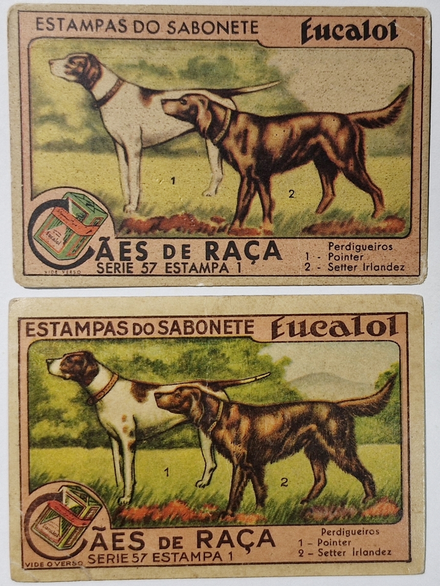 Eucalol/"Cães de Raça" - 2 Estampas de Número 1 da Série 57 (Emissões Diferentes: Primeira e Terceira Emissões).
