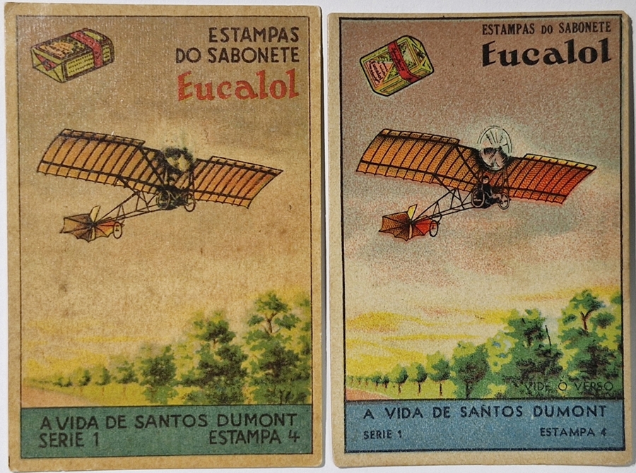 Eucalol/"Santos Dumont" - Mesma série com emissão diferente (Série 1 Estampa 3 - 1 e 4 emissão).