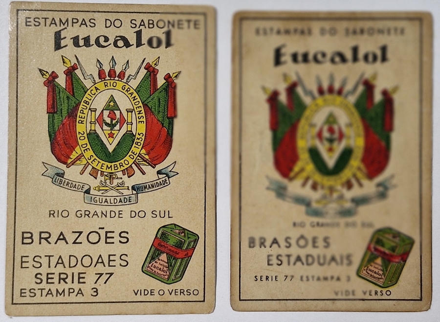 Eucalol/"Brasões" - 2 Estampas (Série 77 Estampa 3) com emissões diferentes.