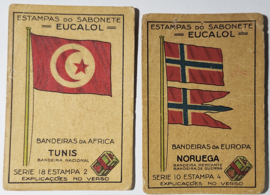 "Estampas Eucalol"/"Bandeiras da África e Europa" - Lote com 2 estampas 2 e 4 série 10 e 18 da terceira emissão.