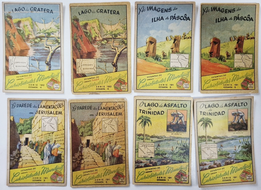 Eucalol/"Curiosidades Mundiais" - 8 estampas c/ ilustrações iguais e emissões diferentes.