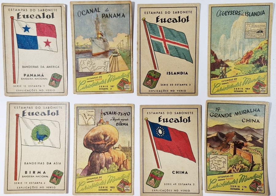 Eucalol - 8 distintas estampas com ilustrações pares que se assemelham.