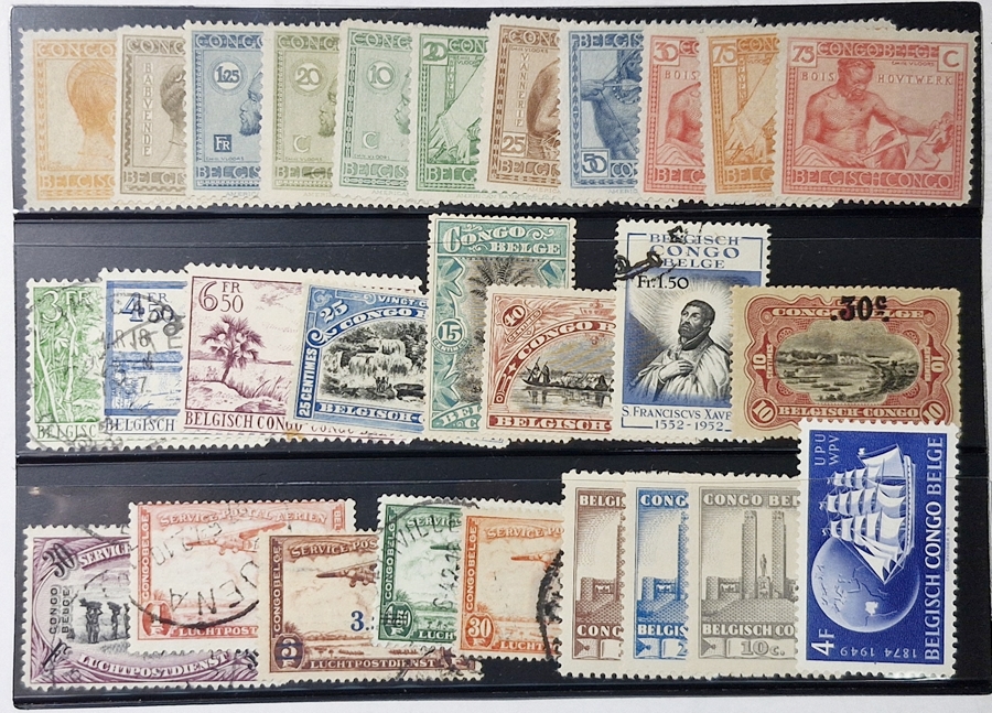 Congo Belga - Vários selos novos e usados com alguns em série.