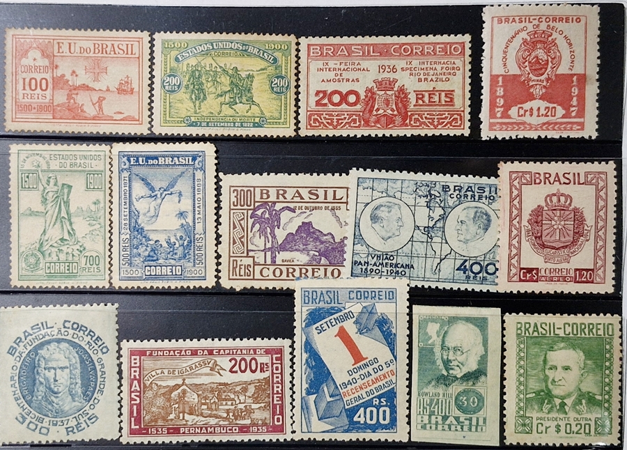 Brasil - Vários selos antigos com goma e alguns com marca de charneira.