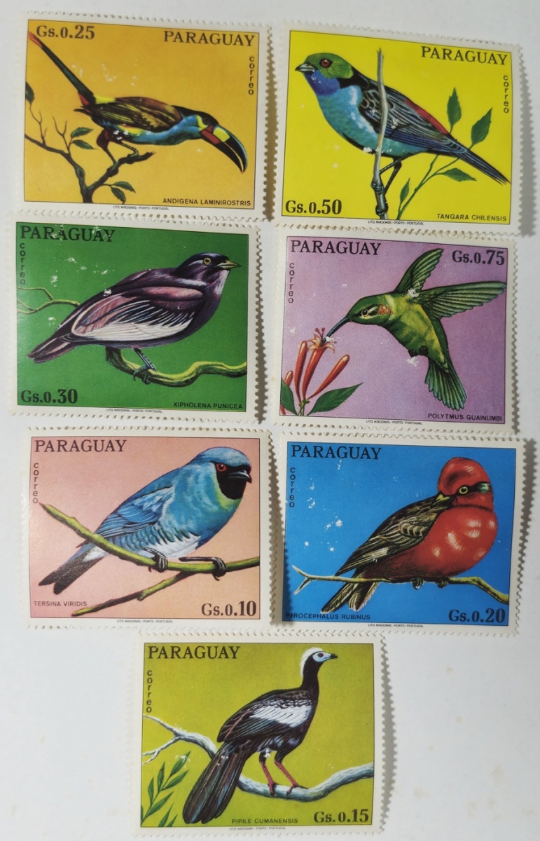Paraguai/"Aves Exóticas" - Série completa de selos c/ goma ano 1973 conforme foto.