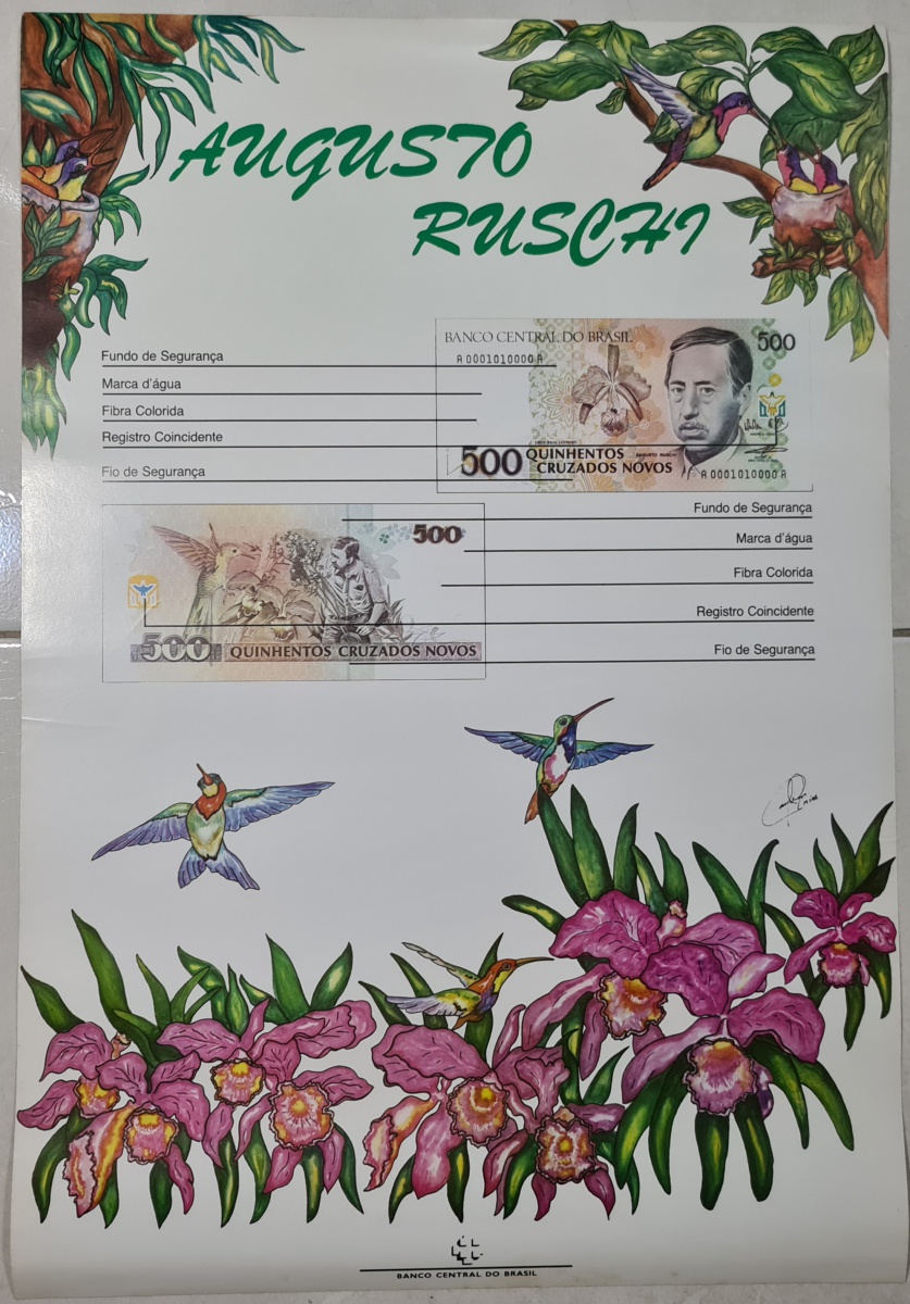 Brasil - belo folder original do lançamento da cédula de 500 cruzados novos emitido pelo Banco Central. Mede 42x61 cm. Bom para emoldurar e decorar seu escritório numismático ou loja.