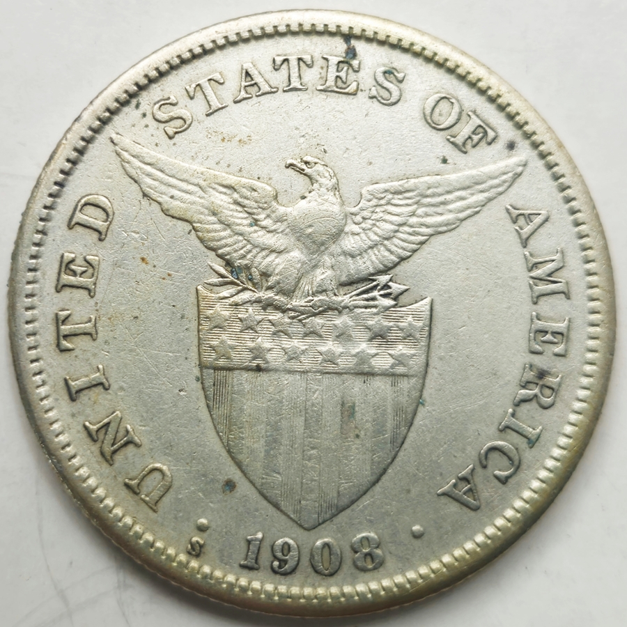 Filipinas - linda moeda de 1 peso em prata .800 ano 1908: Peso 20 gramas.