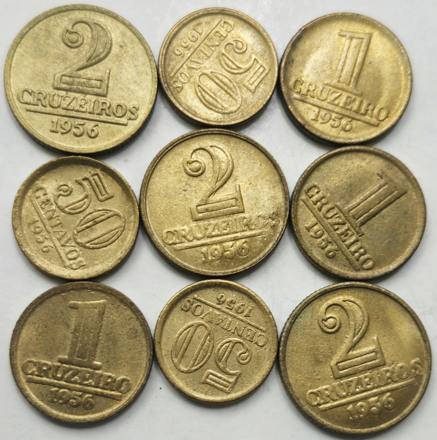 Brasil - lote com 03 séries ano 1956 (módulo menor) 50 centavos, 1 e 2 cruzeiros todos no estado FC.
