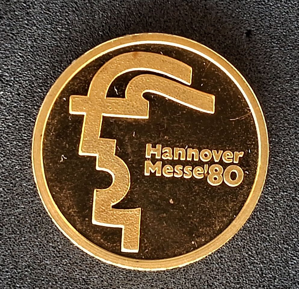 BRASIL - MEDALHA DE OURO, HANNOVER 80 COM 20 gr. DE OURO PURO 999