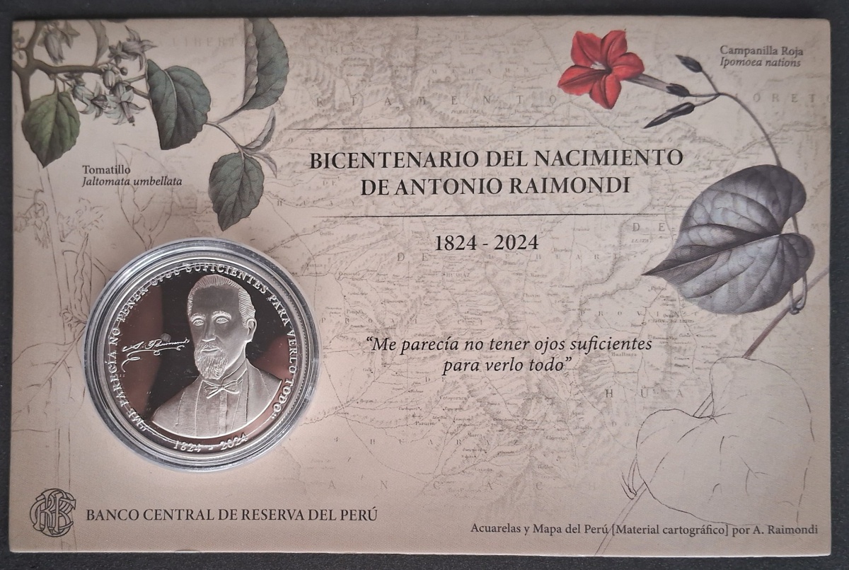 PERÚ - BLISTER COM MOEDA COMEMORATIVA DE PRATA - 1 ONÇA - PROOF