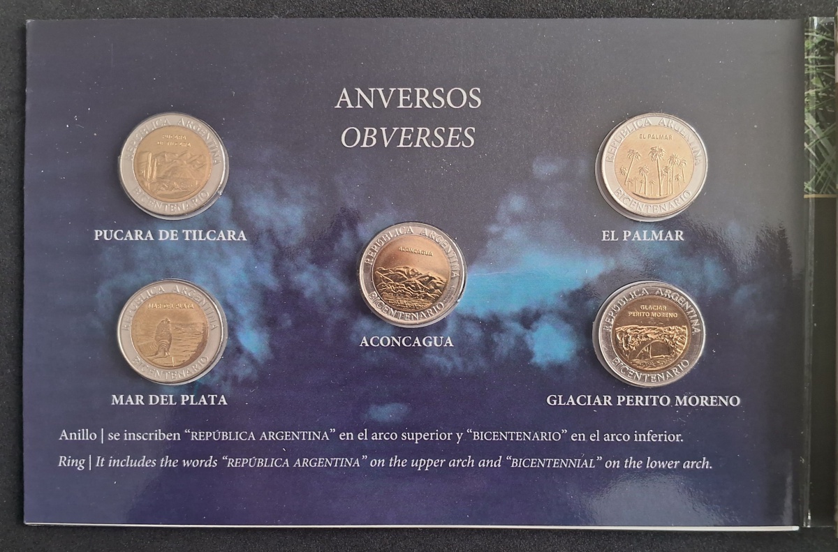 ARGENTINA - BLISTER COM 5 MOEDAS COMEMORATIVAS AO BICENTENÁRIO DA REVULUÇÃO DE MAIO