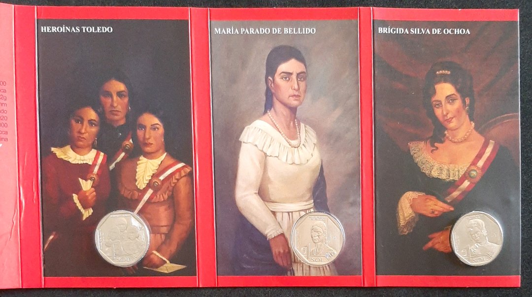 PERÚ - BLISTER COM 3 MOEDAS COMEMORATIVAS HOMENAGEANDO MULHERES IMPORTANTES