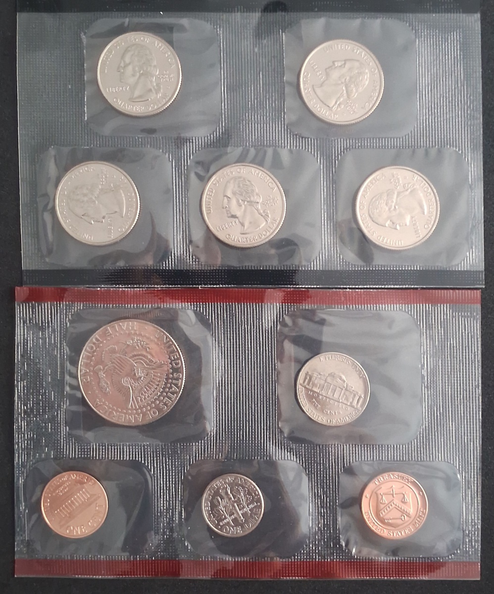Envelope com Set Estados Unidos 1999 - 10 Moedas Letra D Lacradas - Incluso Moedas Comemorativas - com Certificado