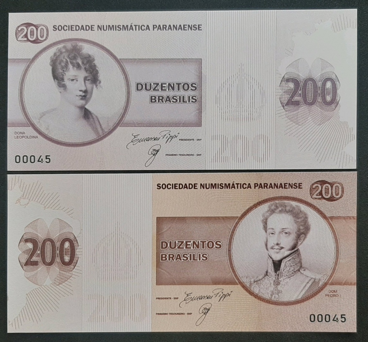 DUAS NOTAS FANTASIA - 200 ANOS DA INDEPENDENCIA - FE - SOCIEDADE NUMISMATICA PARANAENSE