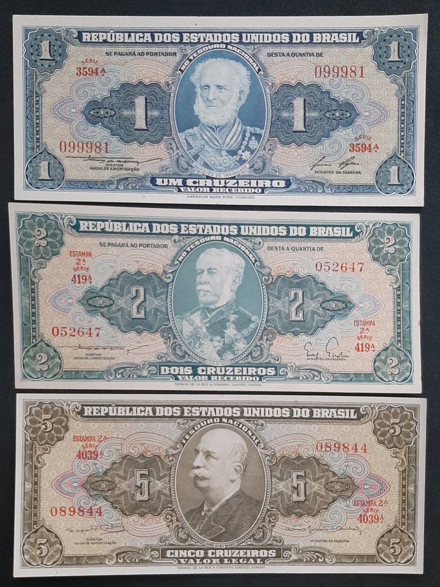 C 009 -1944 - 3 NOTAS DE CRUZEIRO DIFERENTES - CLAUDIONOR DE S. LEMOS/LUCAS LOPES - FE